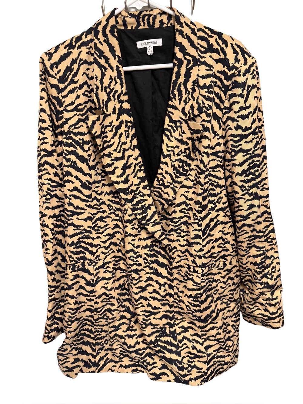 Good American Women's Size 5 Double Breasted Zebra Sand Oversized Blazer